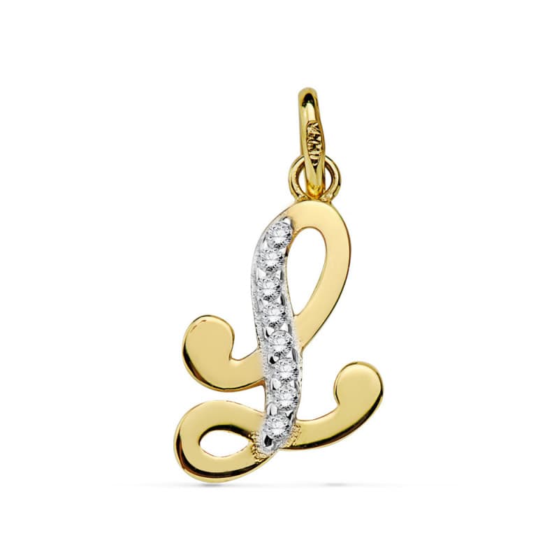 Pendentif Or 18 Carats 750 Jaune Serti de Zirconiums - Initiale Lettre "L" - Chaine Offerte