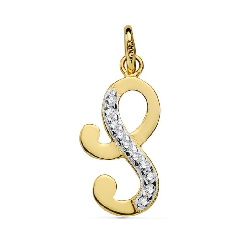 Pendentif Or 18 Carats 750 Jaune Serti de Zirconiums - Initiale Lettre "S" - Chaine Offerte