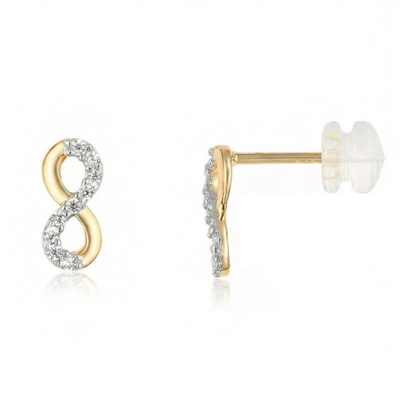 Boucles d'Oreilles Or Jaune - Infini Pavé de Zirconiums - Femme ou Enfant