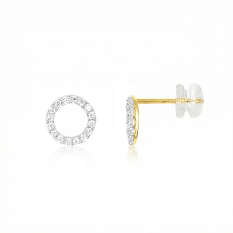 Boucles d'Oreilles Or Bicolore Jaune et Blanc | Cercle Pavé