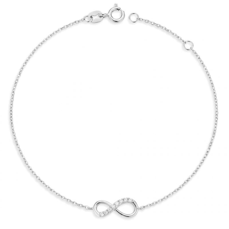 Bracelet Or Blanc - Motif Infini Infinity Pavé de Zirconiums - Femme