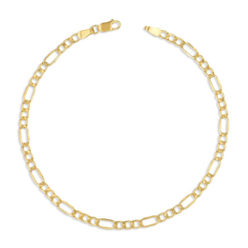 Bracelet Or 18 Carats 750 Maille Figaro Alternée 1+3 Jaune Homme
