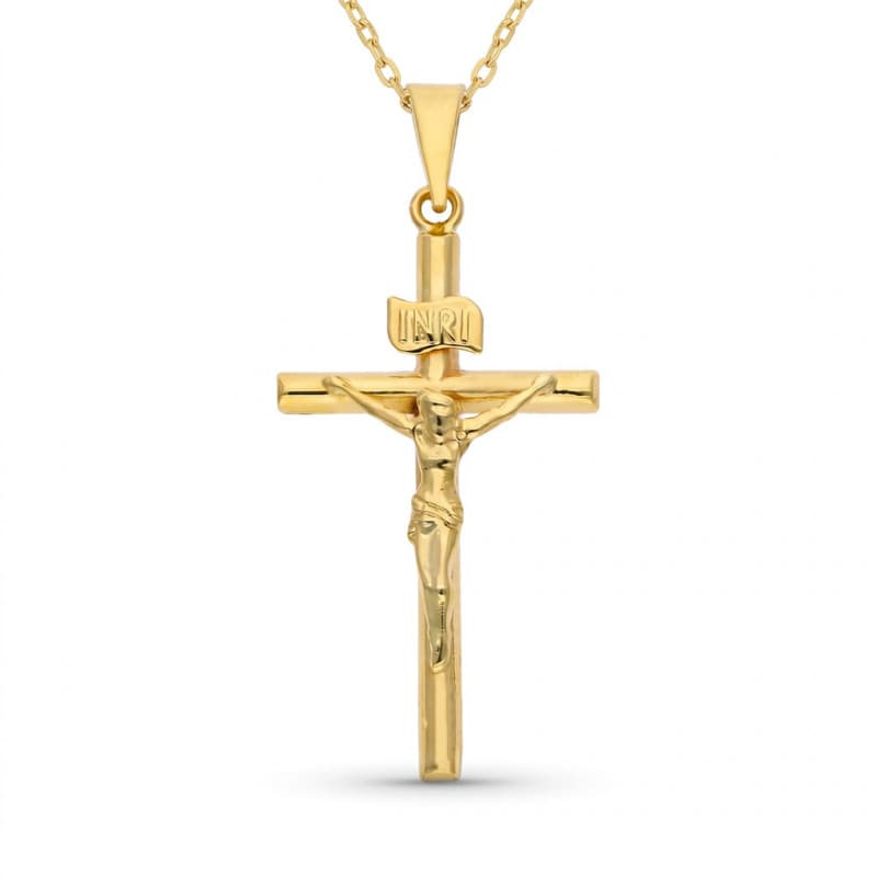 Pendentif - Médaille Christ sur la Croix Or Jaune - Chaine Offerte