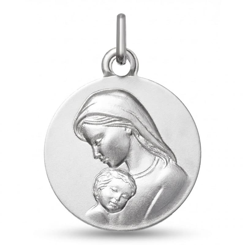 Médaille Vierge à l'Enfant Argent 925 - Gravure Offerte