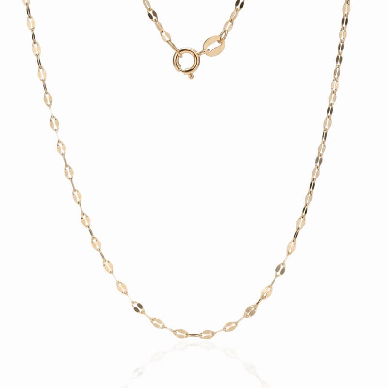 Collier Or Jaune Maille Grain de Café Plat - Femme