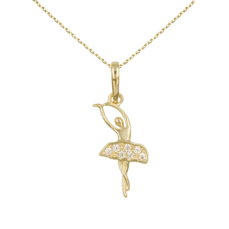 0-Pendentif Or et Zirconiums - Danseuse - Femme ou Enfant - Chaine Offerte