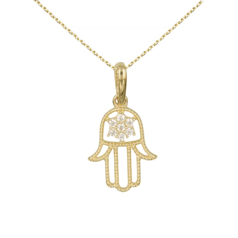 Collier - Pendentif Or et Zirconiums - Main de Fatma - Femme ou Enfant