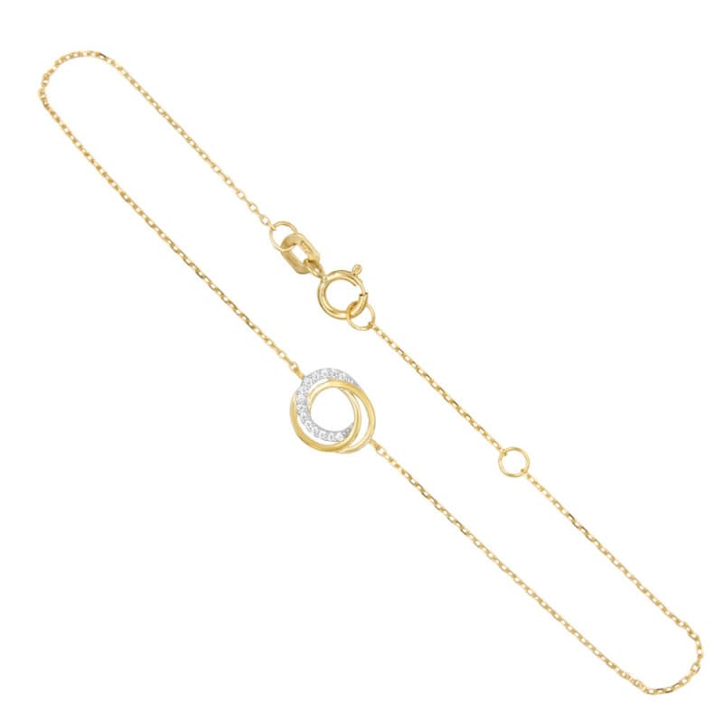 Bracelet Or Jaune - Anneaux Enlacés Sertis de Zirconiums