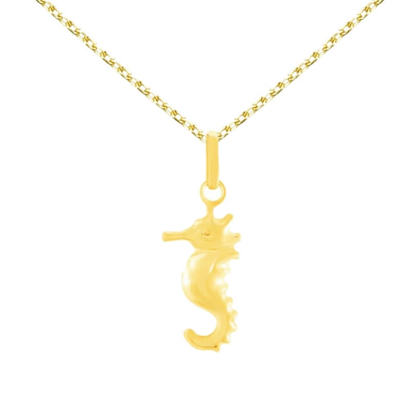 Collier - Pendentif Hippocampe Or Jaune - Chaine Dorée Offerte - Enfant