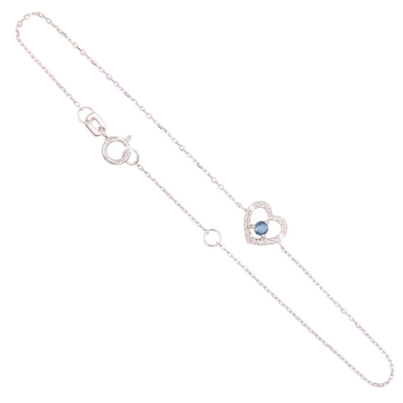 Bracelet Or Blanc Diamants et Saphir Bleu - Motif Coeur - Femme