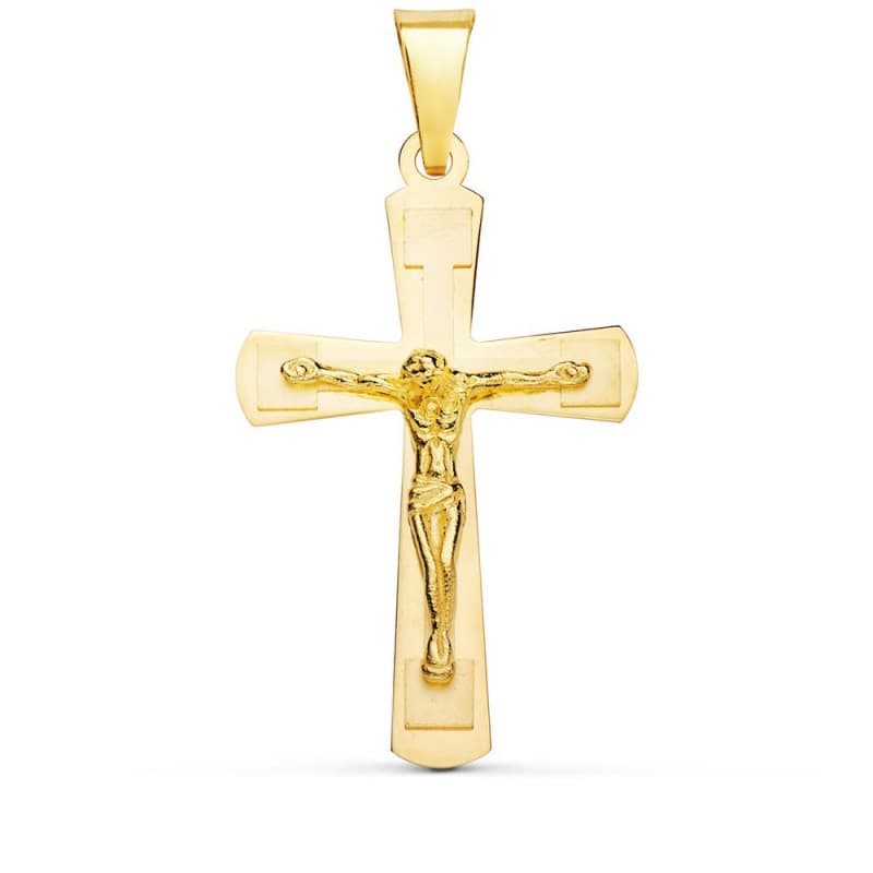 Pendentif - Médaille Christ sur la Croix Or 18 Carats 750 Jaune - Chaine Offerte