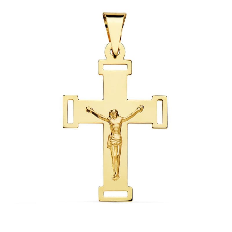 Pendentif - Médaille Christ sur la Croix Or 18 Carats 750 Jaune - Chaine Offerte