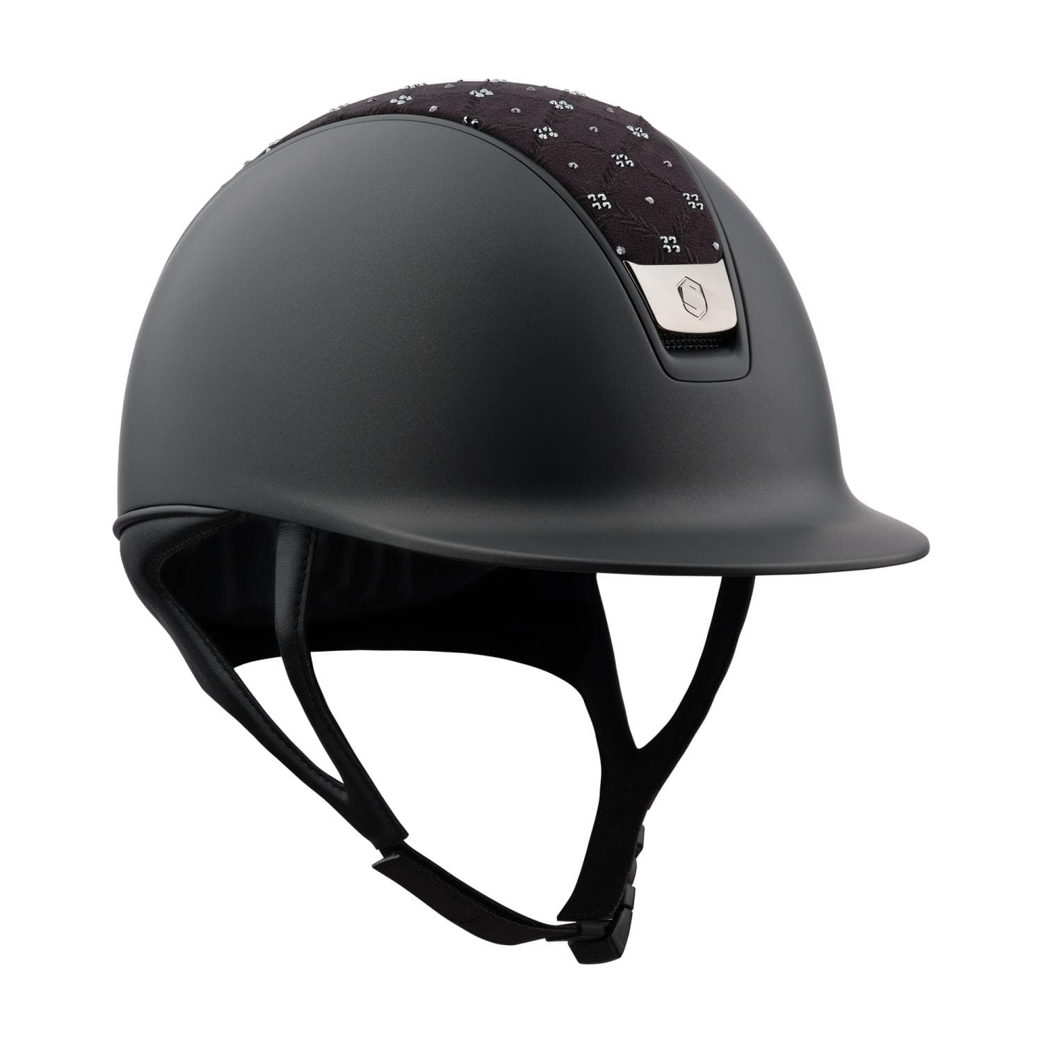 SAMSHIELD 2.0 - CASQUE D'EQUITATION SHADOWMATT BLACK NEW DESIGN ROYAL FLOWER SWAROWSKI (Mousse Incluse)