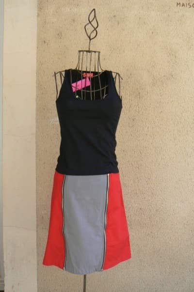 Jupe zip réversible Saya (Rouge/gris) - Medium