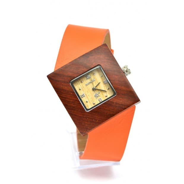Montre en bois Soleilia Palissandre/orange