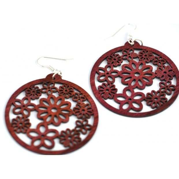 Boucle d'oreille en bois Flora Amarante