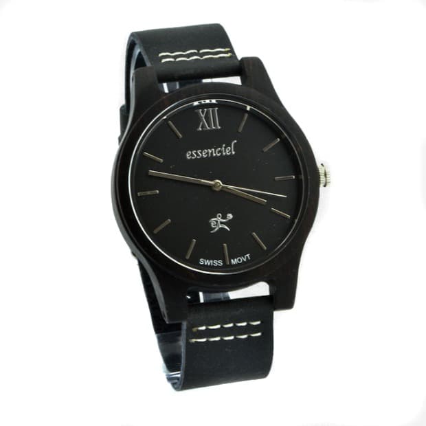 Montre en bois Kim (Ebène et cuir)