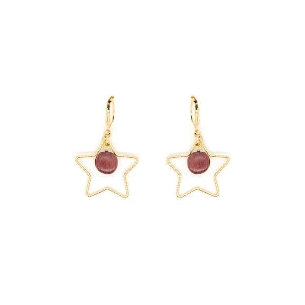 Boucles d'oreilles dorées or fin Etoile acajou