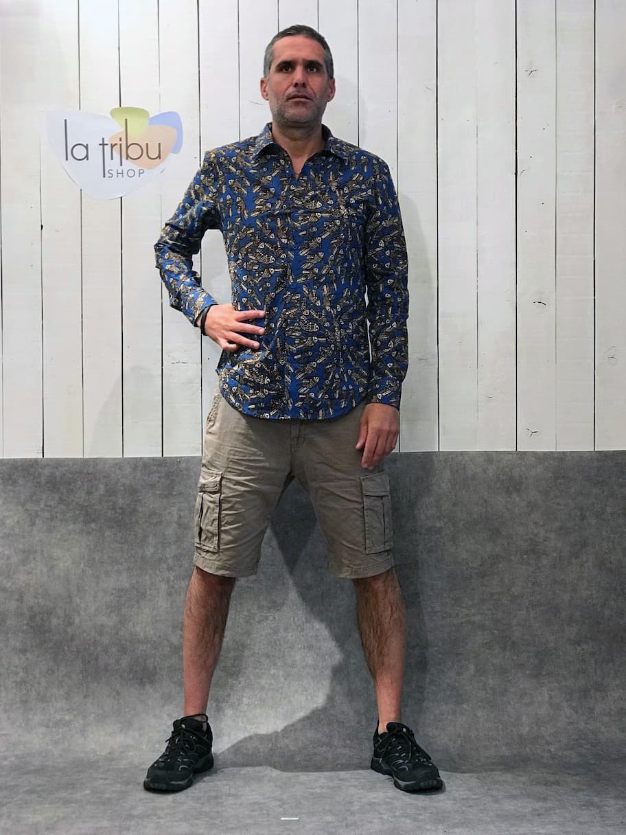 Chemise Kali-Yog Peter manches longues (Fish blue) - Large