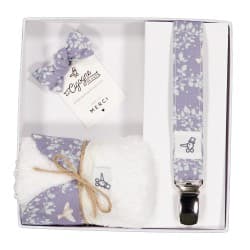Coffret Naissance - Bavoir à col + Attache-tétine + Barrette - La Cigogne de Lily Roméo