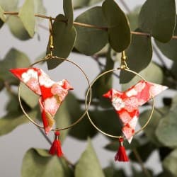 Boucles d'oreilles Origami Créoles Colombes Rouges