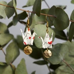 Boucles d'oreilles Origami Grues Blanches
