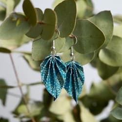 Boucles d'oreilles Origami Feuilles Bleues