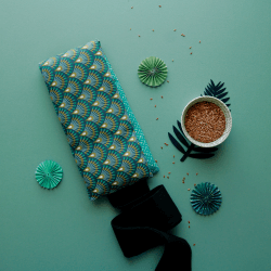 Bouillotte ceinture aux graines de lin - Paon verte