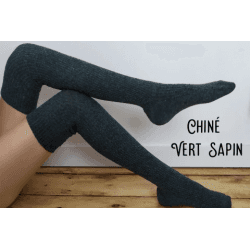 Chaussettes Mi-cuisse "Cancan" Vert (Issues De Chaussettes Recyclées!) 39/41
