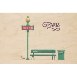 Carte postale en bois "Banc et métro parisiens" - Woodhi