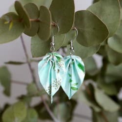 Boucles d'oreilles Origami Feuilles menthe