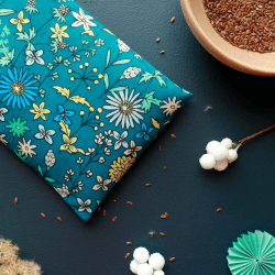 Petite Bouillotte aux graines de lin - Fleurs turquoises
