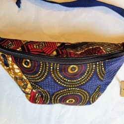 Sac banane en wax "marine-jaune" - Taille L - fait main