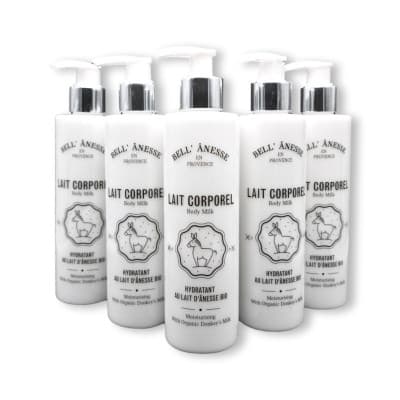 Pack de 5 laits de corps 250ml au lait d'ânesse bio - bell' ânesse en provence