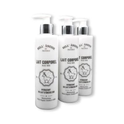 Pack de 3 laits de corps 250ml au lait d'ânesse bio - bell' ânesse en provence