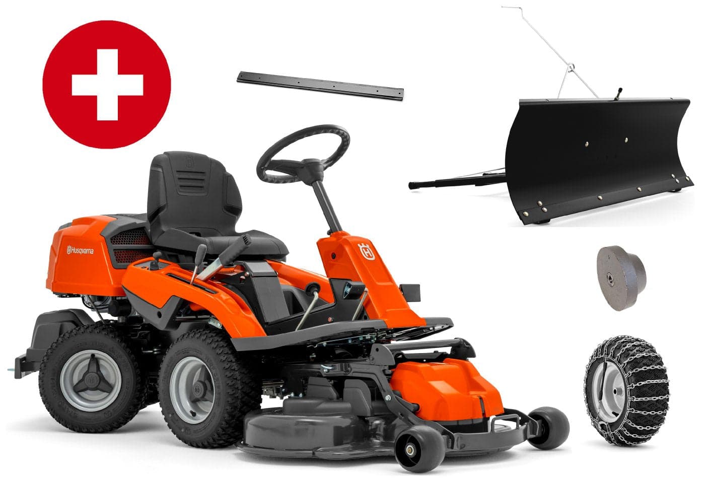 Husqvarna Profi-Frontmäher R 214C Combi 94 Winterpaket mit Schneeschild, Gummileiste, Gewicht und Schneeketten - Modell 2025-Neu