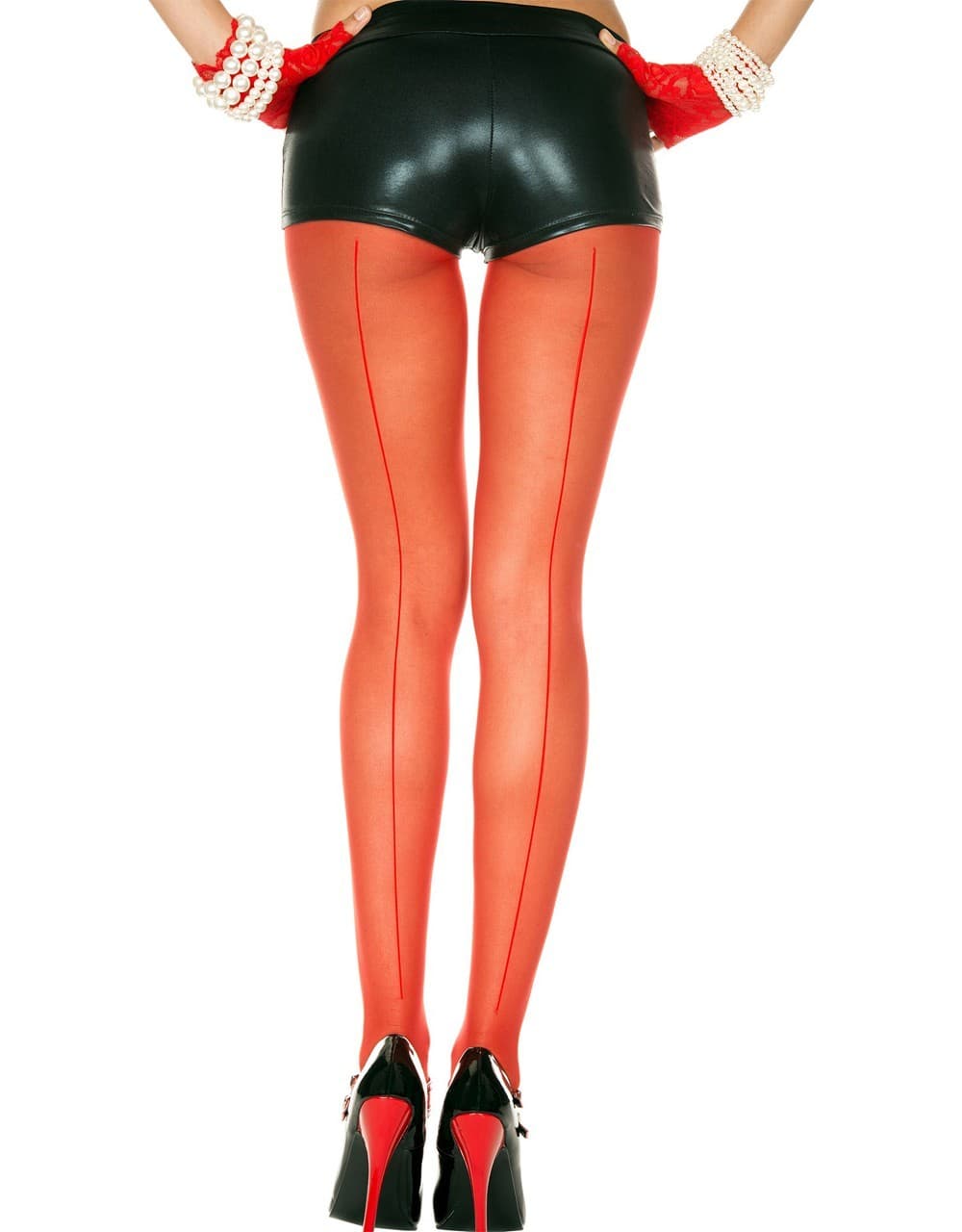 Collant rouge nylon coutures