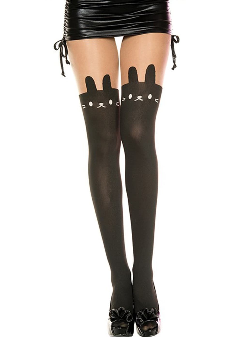 Collant nylon fantaisie opaque noir tête de lapin