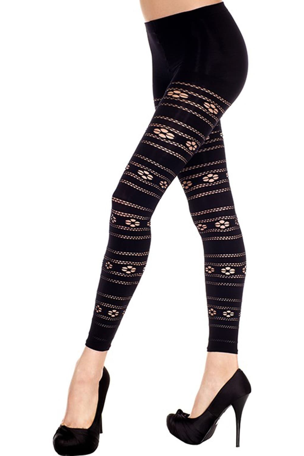 Legging fin voile noir motif floral