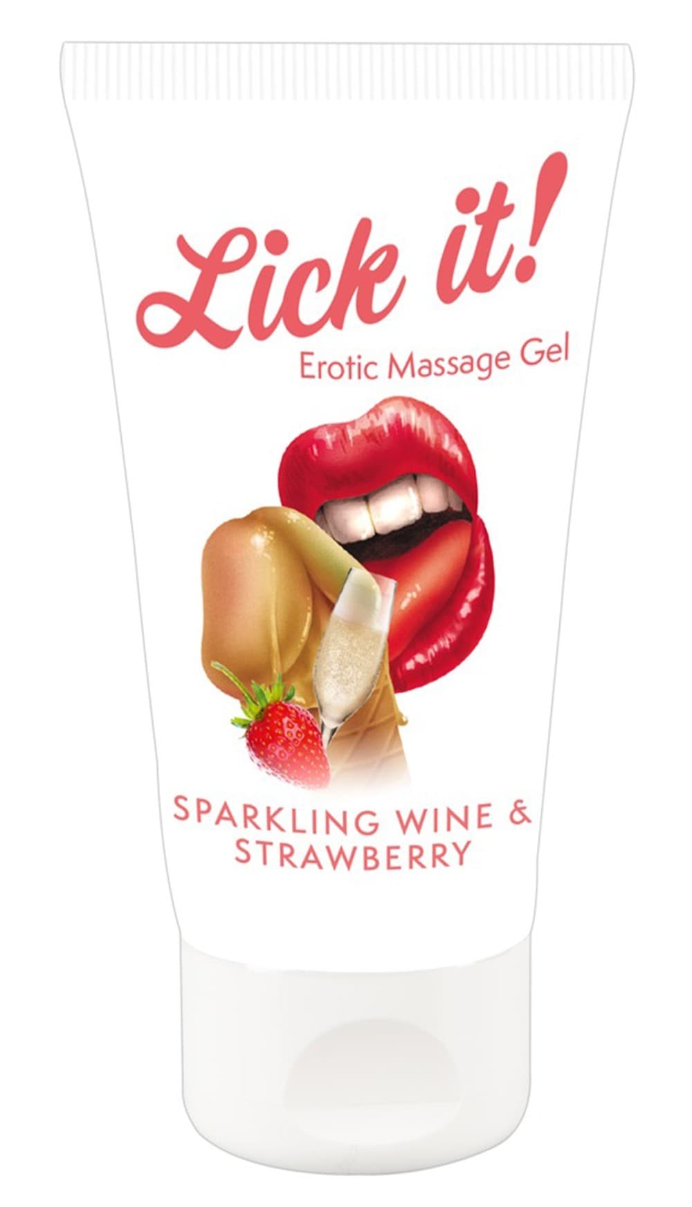 Lubrifiant et gel de massage végétalien comestible goût fraise/vin pétillant 50ml