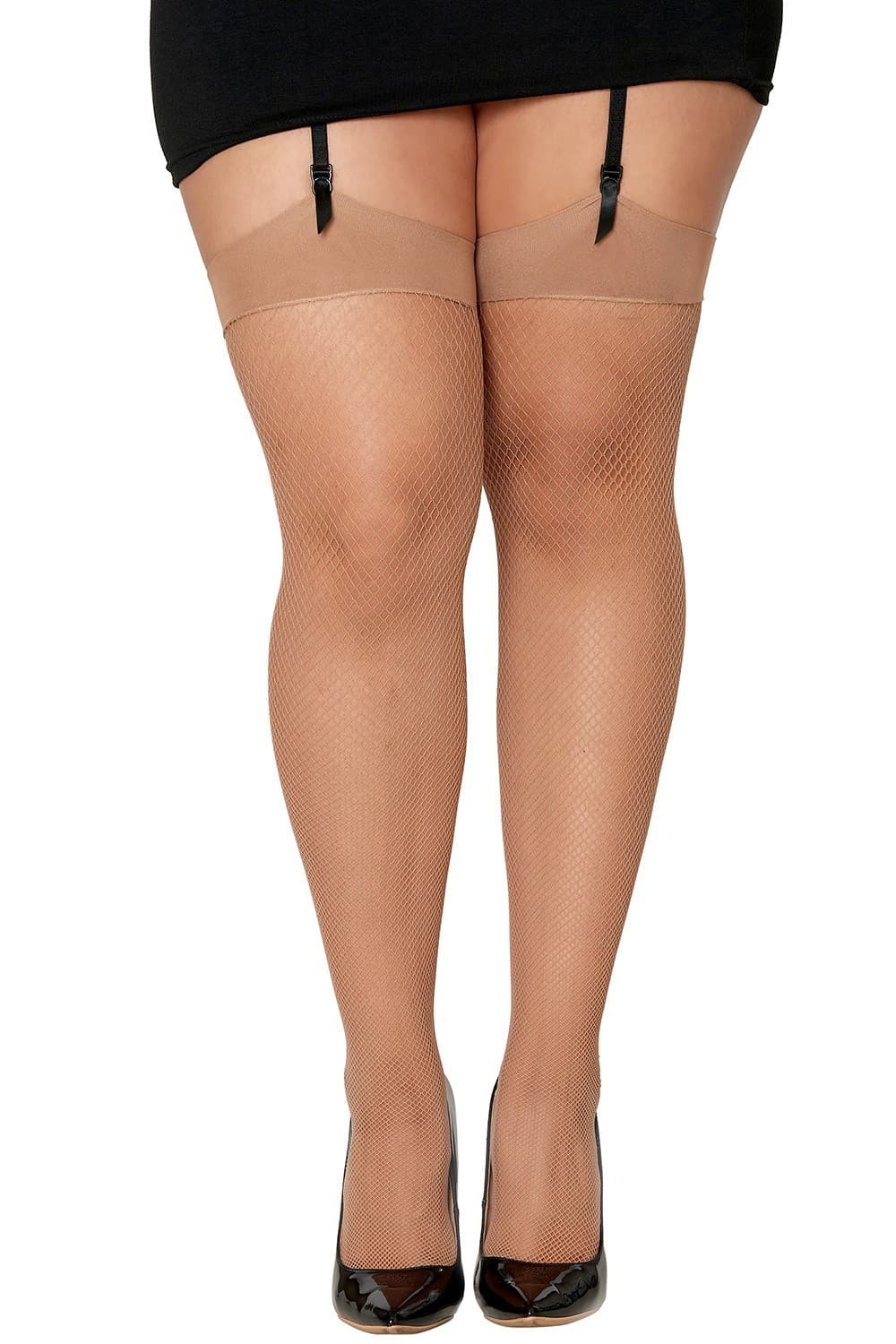 Bas résille couleur chair avec liseré et nœud grande taille