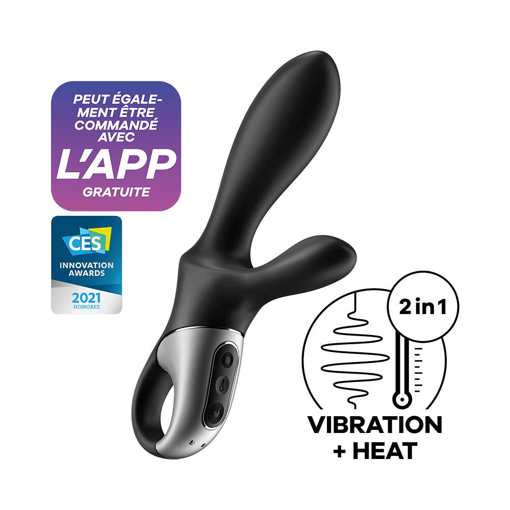 Vibromasseur rabbit noir USB, chauffant et connecté Heat Climax Satisfyer
