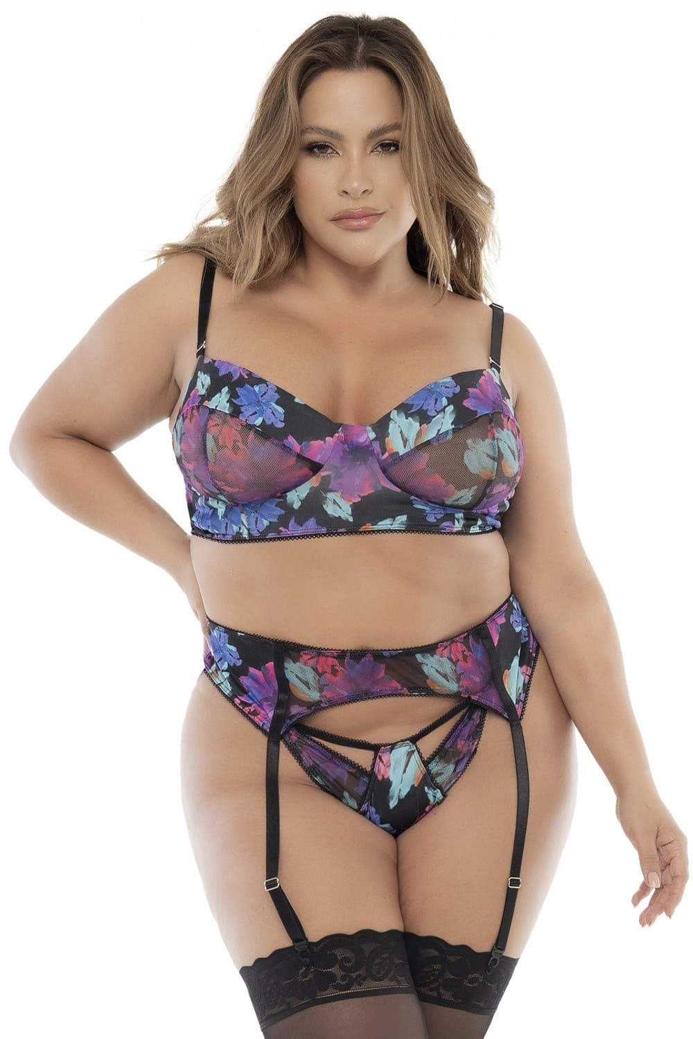 Ensemble noir imprimé fleurs exotiques grande taille
