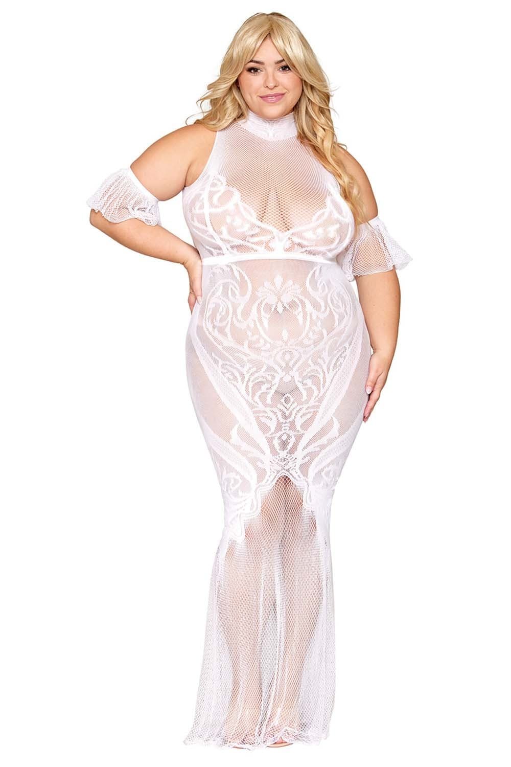 Robe en résille et dentelle blanche grande taille