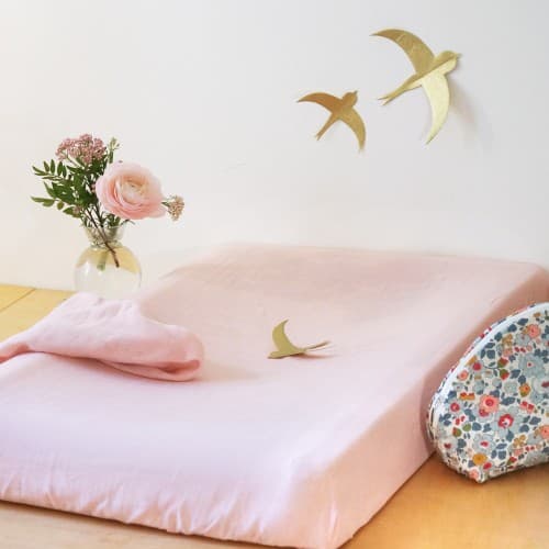 Housse de matelas à langer en gaze de coton bio rose poudre