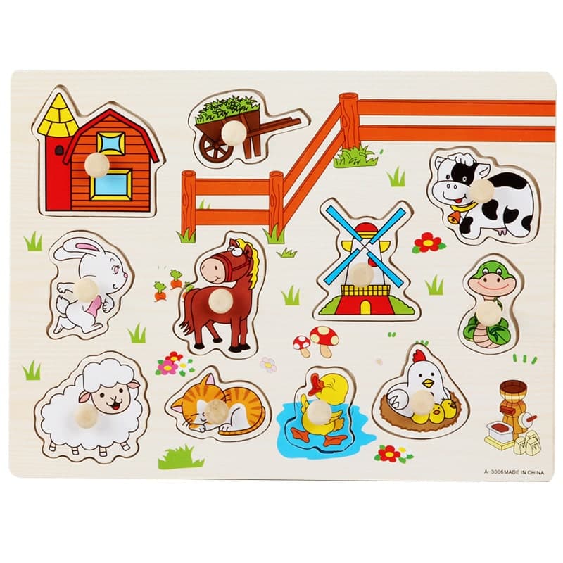 Puzzle en Bois Bébé Animaux de la Ferme