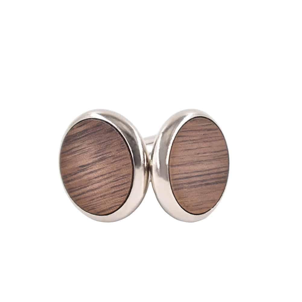 Boutons de manchette ronds en bois de noyer pour hommes Noir