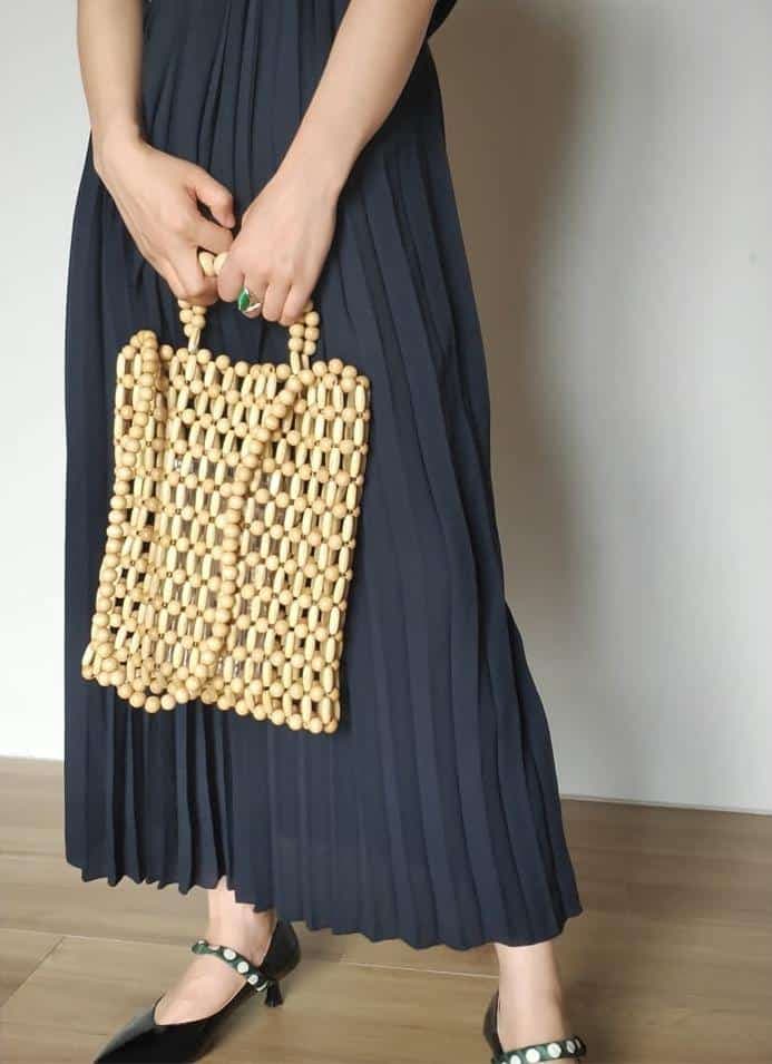 Sac à main en perles de bois tissé pour femmes