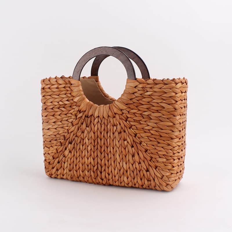 Sacs à main Vintage en rotin avec poignées en bois pour femmes Beige