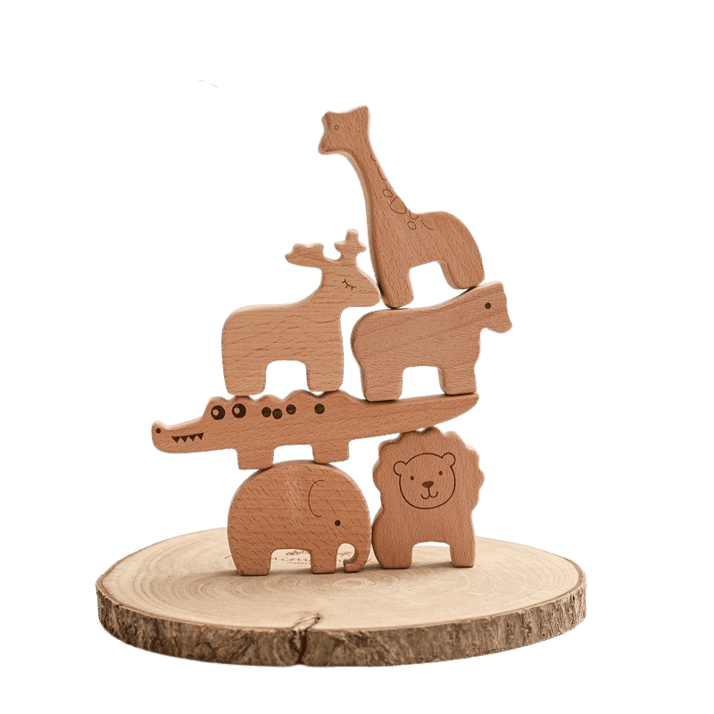 Jeu d'inspiration Montessori d'équilibre avec animaux en bois naturel
